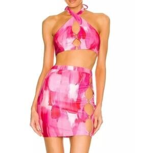 Farai London x Revolve Eko Pink Halter Top and Skirt Set